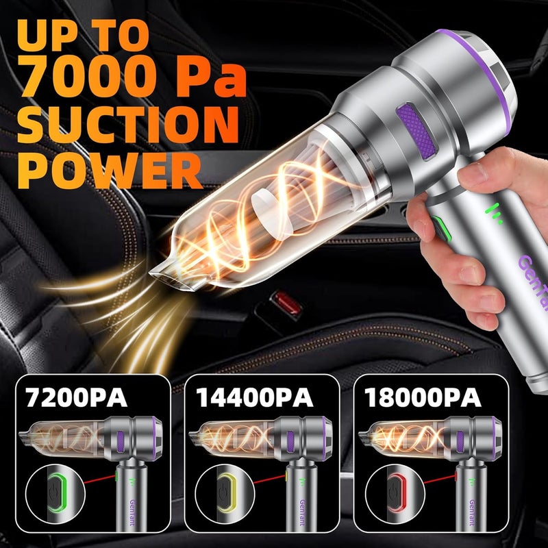 GenTant Car Vacuum Portable Cordless, 18000PA Portable Vacuum Cordless, High Power Air Duster with Brushless Motor, Type-C Charge, 3 in 1 Small Vacuum Cleaner for Car, Home, Office, Pet Hair - Image 5